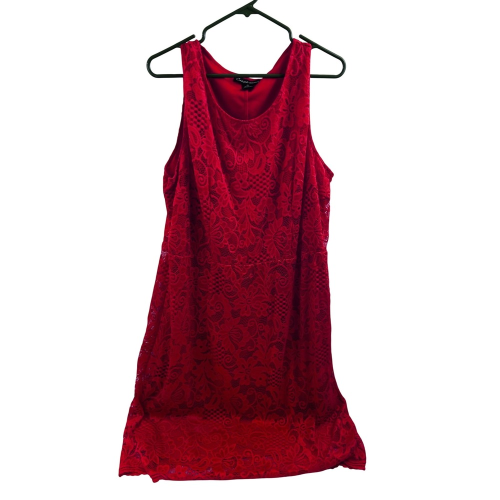 Candalite Women's Lace Dress 2X Red Sleeveless Floral Sheath Plus Size Women